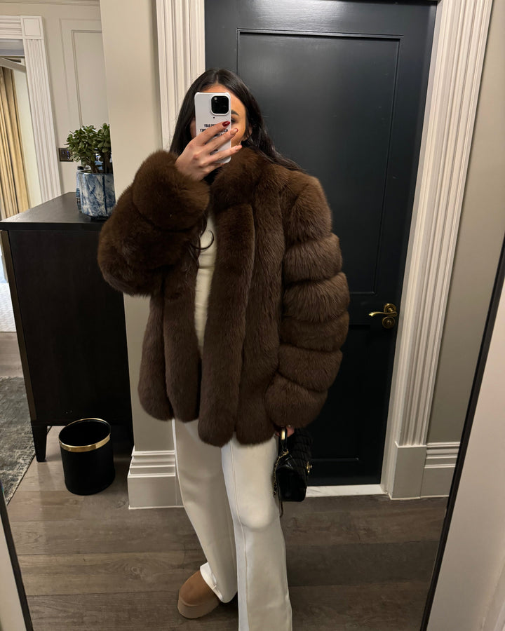 Straight Rows Luxe Long Collar Fur Coat