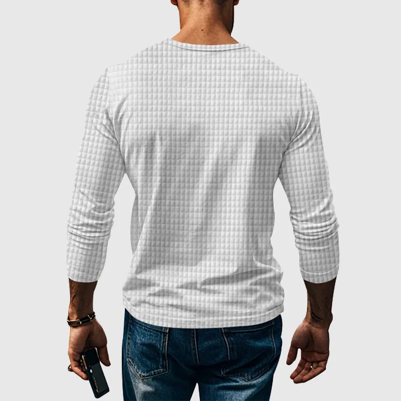 Stellar Atelier™️ | Casual Textured Plaid Slim Fit Long Sleeve Henley T-Shirt