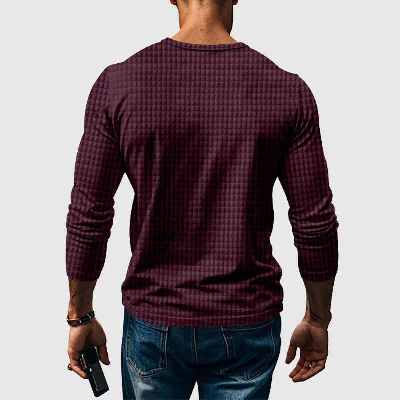 Stellar Atelier™️ | Casual Textured Plaid Slim Fit Long Sleeve Henley T-Shirt