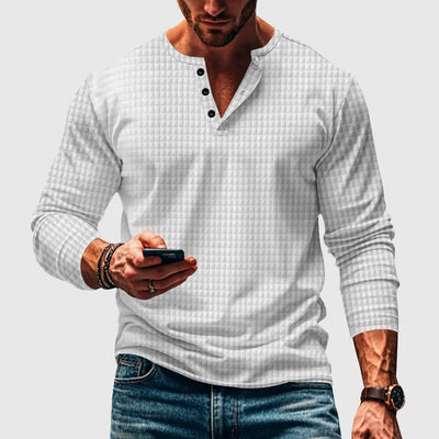 Stellar Atelier™️ | Casual Textured Plaid Slim Fit Long Sleeve Henley T-Shirt