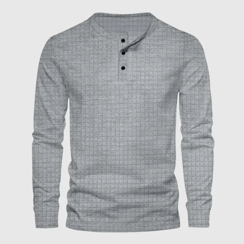 Stellar Atelier™️ | Casual Textured Plaid Slim Fit Long Sleeve Henley T-Shirt