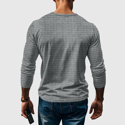 Stellar Atelier™️ | Casual Textured Plaid Slim Fit Long Sleeve Henley T-Shirt