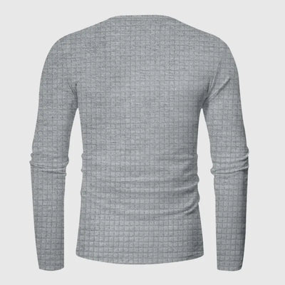 Stellar Atelier™️ | Casual Textured Plaid Slim Fit Long Sleeve Henley T-Shirt