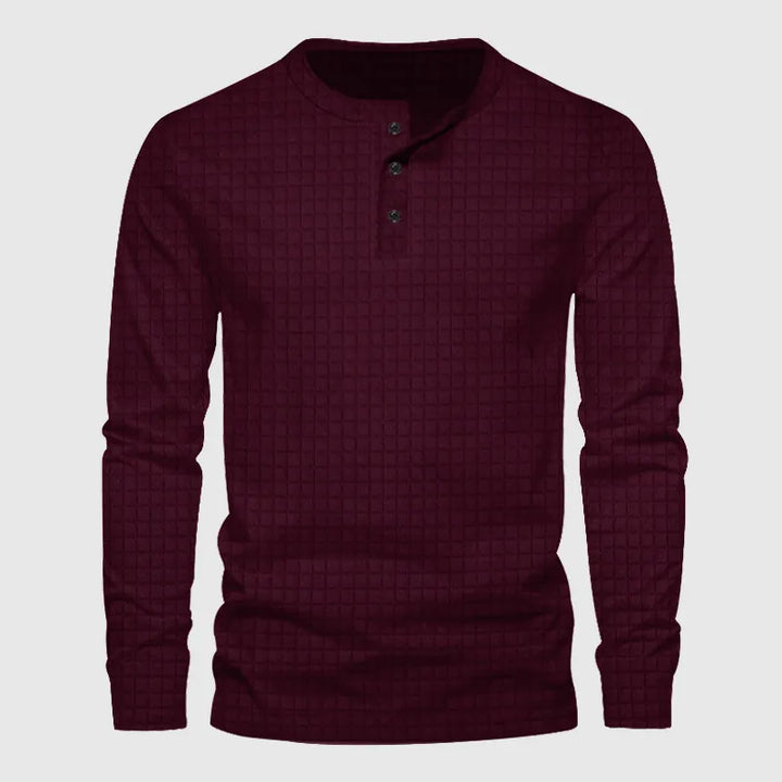 Stellar Atelier™️ | Casual Textured Plaid Slim Fit Long Sleeve Henley T-Shirt