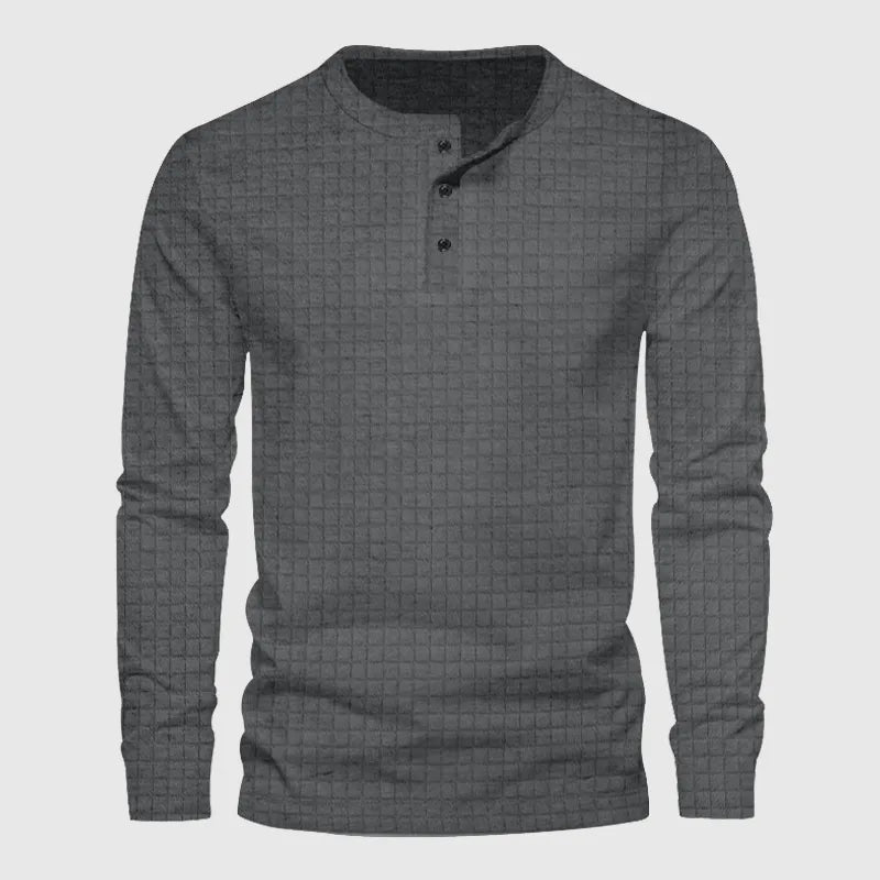 Stellar Atelier™️ | Casual Textured Plaid Slim Fit Long Sleeve Henley T-Shirt