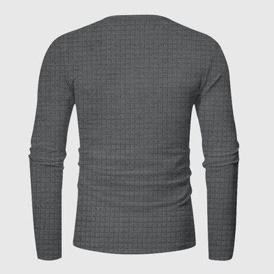 Stellar Atelier™️ | Casual Textured Plaid Slim Fit Long Sleeve Henley T-Shirt