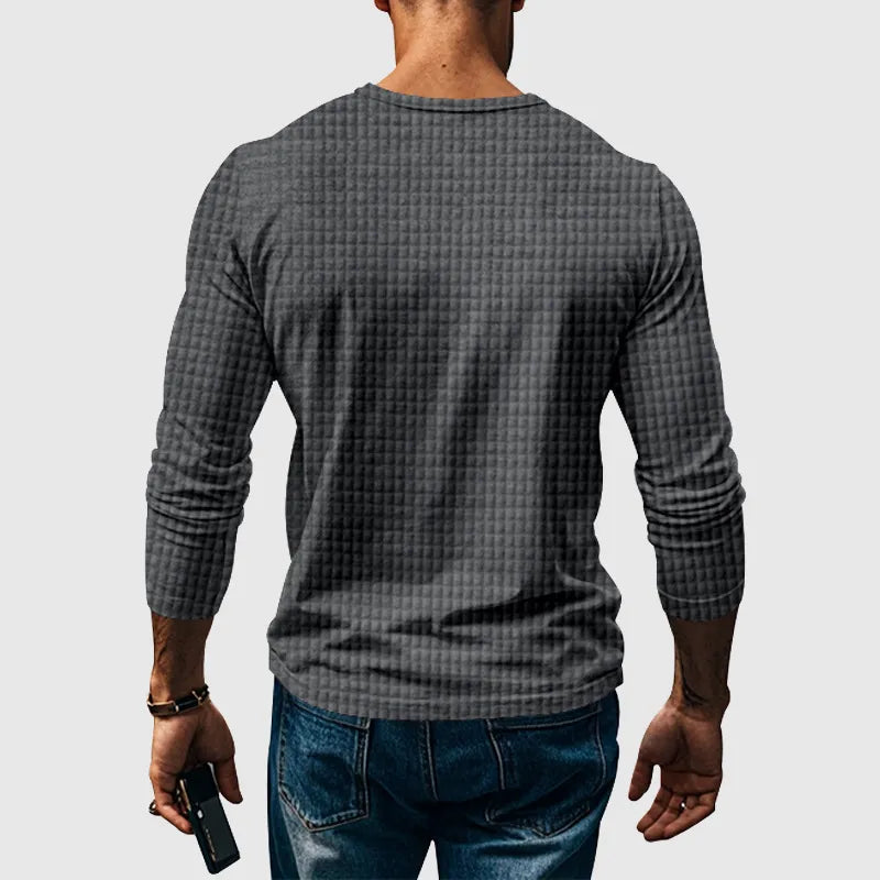 Stellar Atelier™️ | Casual Textured Plaid Slim Fit Long Sleeve Henley T-Shirt