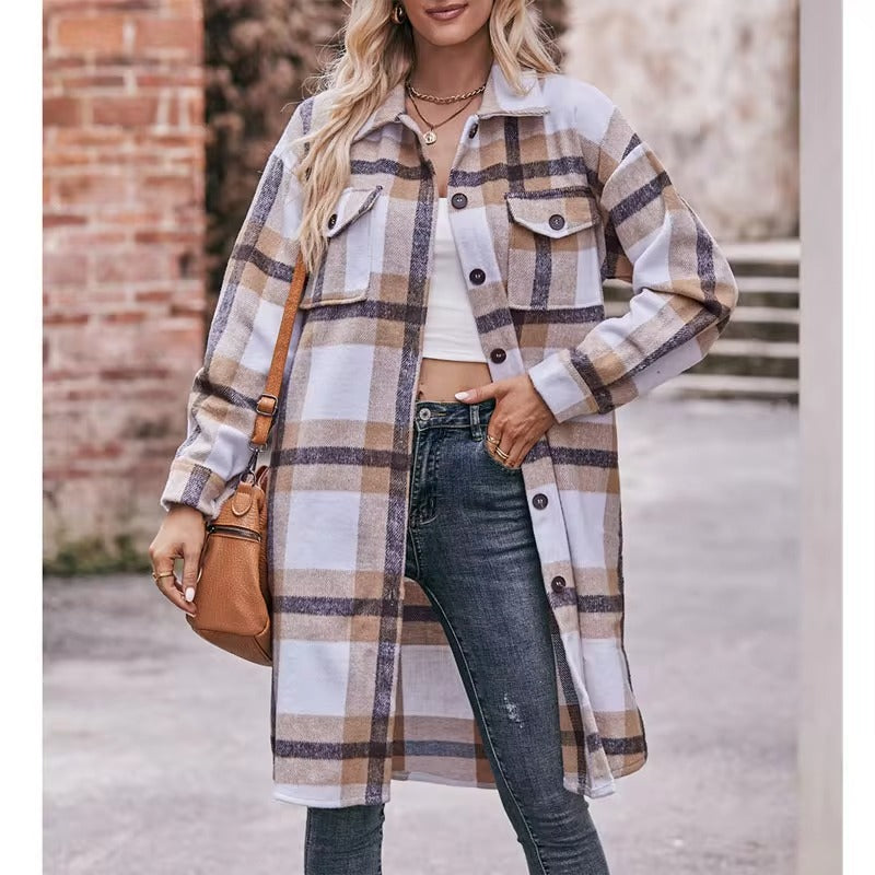 Elena™️ | Chic Check Coat with Buttoned Details