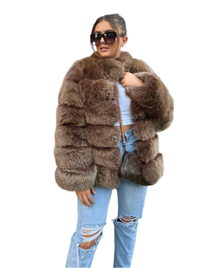 Sleek Tailored 6 Rows Collar Fur Coat