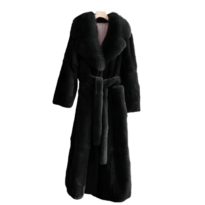 Plus Size Belt X-Long Fur Coat