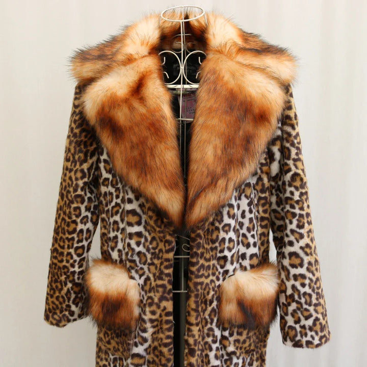 Luxe Leopard Windbreaker Long Fur Coat