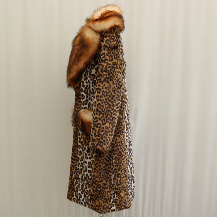 Luxe Leopard Windbreaker Long Fur Coat