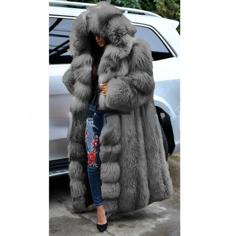 Plush Long Faux Fox Fur Coat