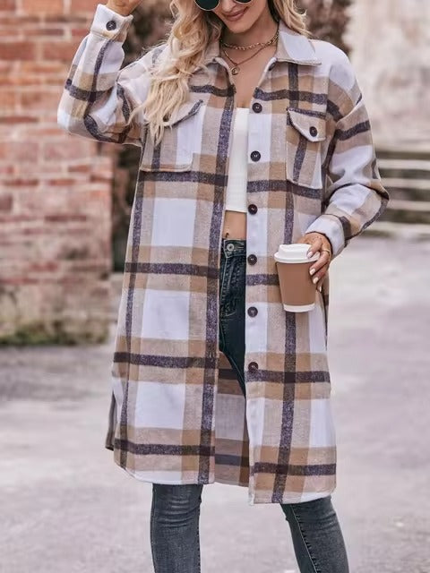 Elena™️ | Chic Check Coat with Buttoned Details