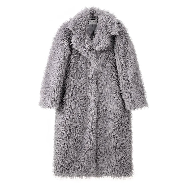 Neo Mint Chunky Long Faux Fur Coat