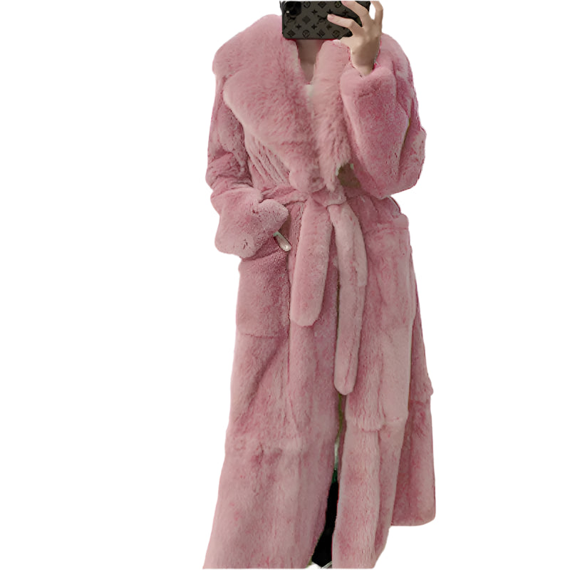 Plus Size Belt X-Long Fur Coat