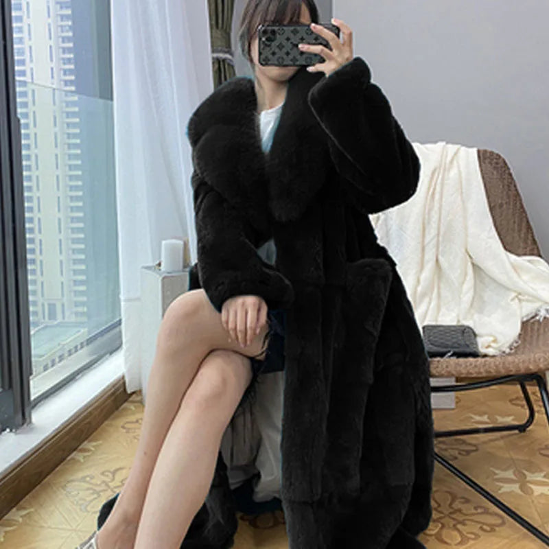 Plus Size Belt X-Long Fur Coat