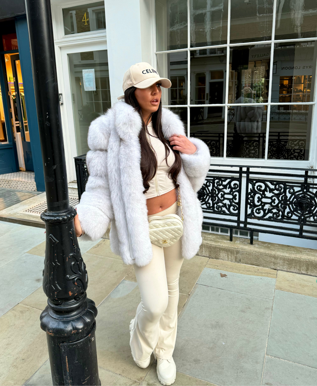 Natural White Long Collar Fur Coat