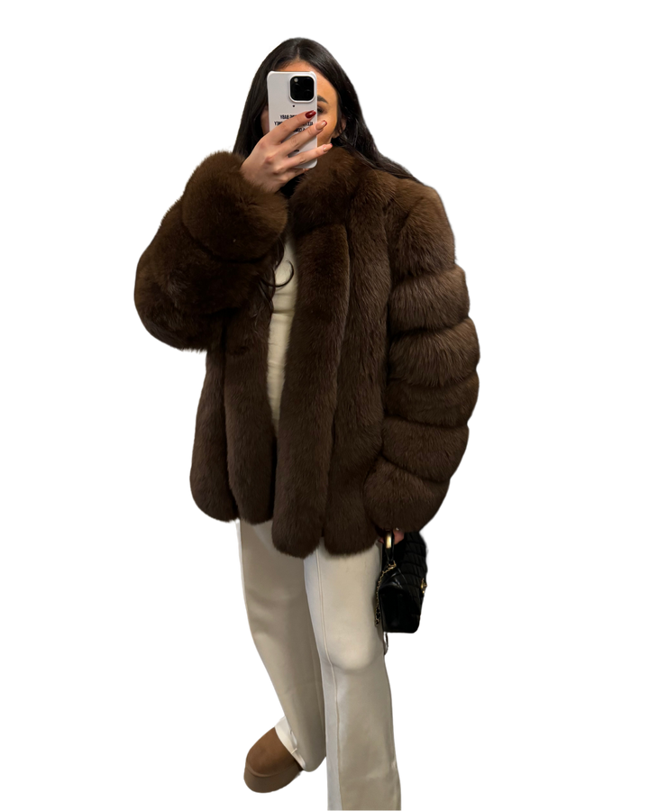 Straight Rows Luxe Long Collar Fur Coat