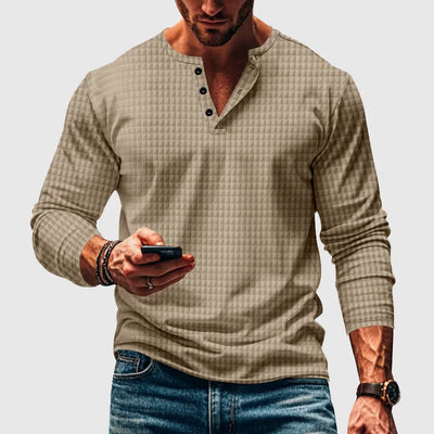 Stellar Atelier™️ | Casual Textured Plaid Slim Fit Long Sleeve Henley T-Shirt