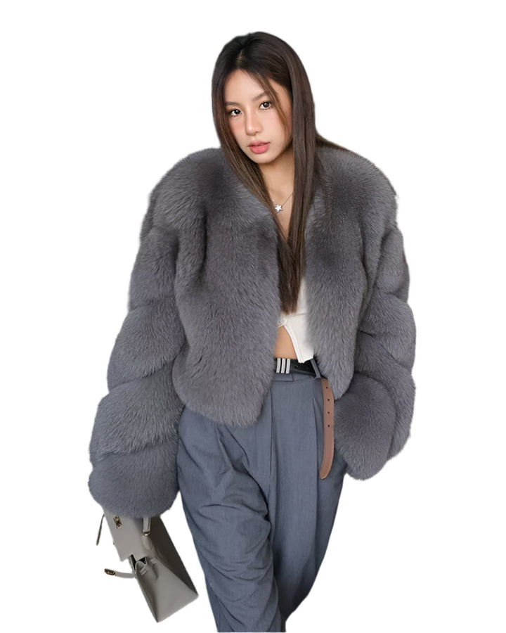 Straight Rows Cross Sleeves Fur Coat