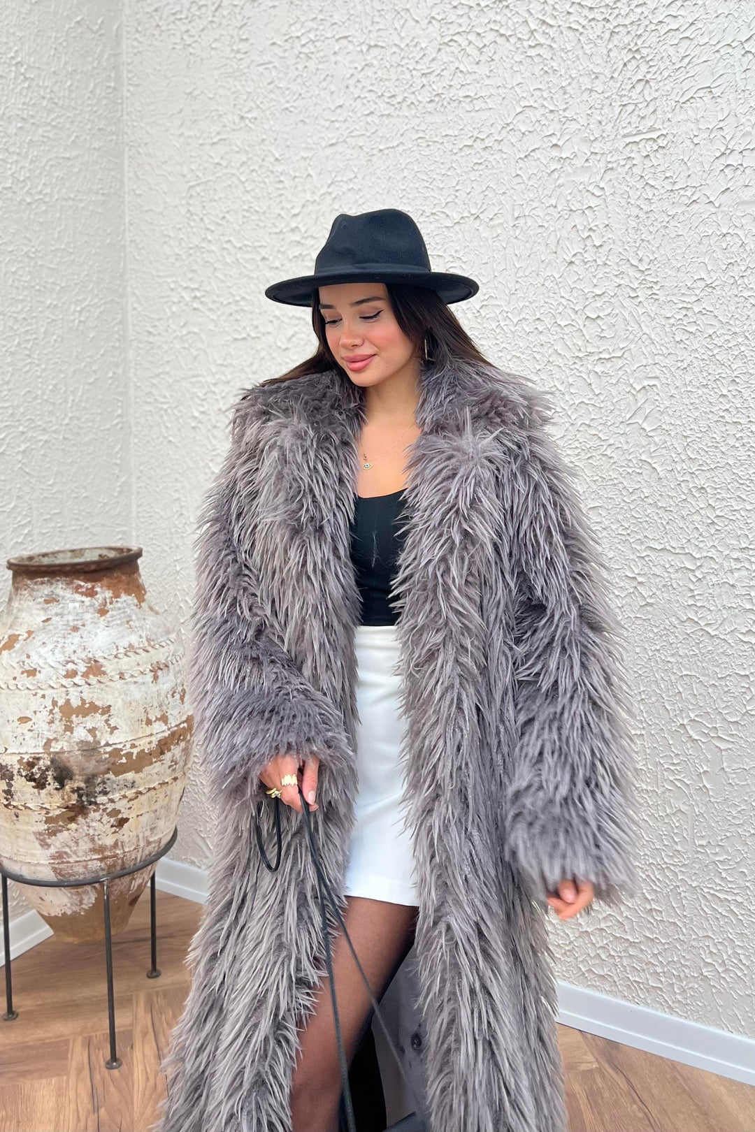 Neo Mint Chunky Long Faux Fur Coat