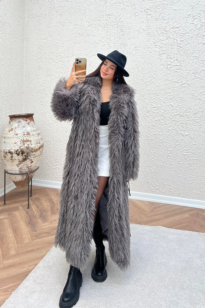 Neo Mint Chunky Long Faux Fur Coat